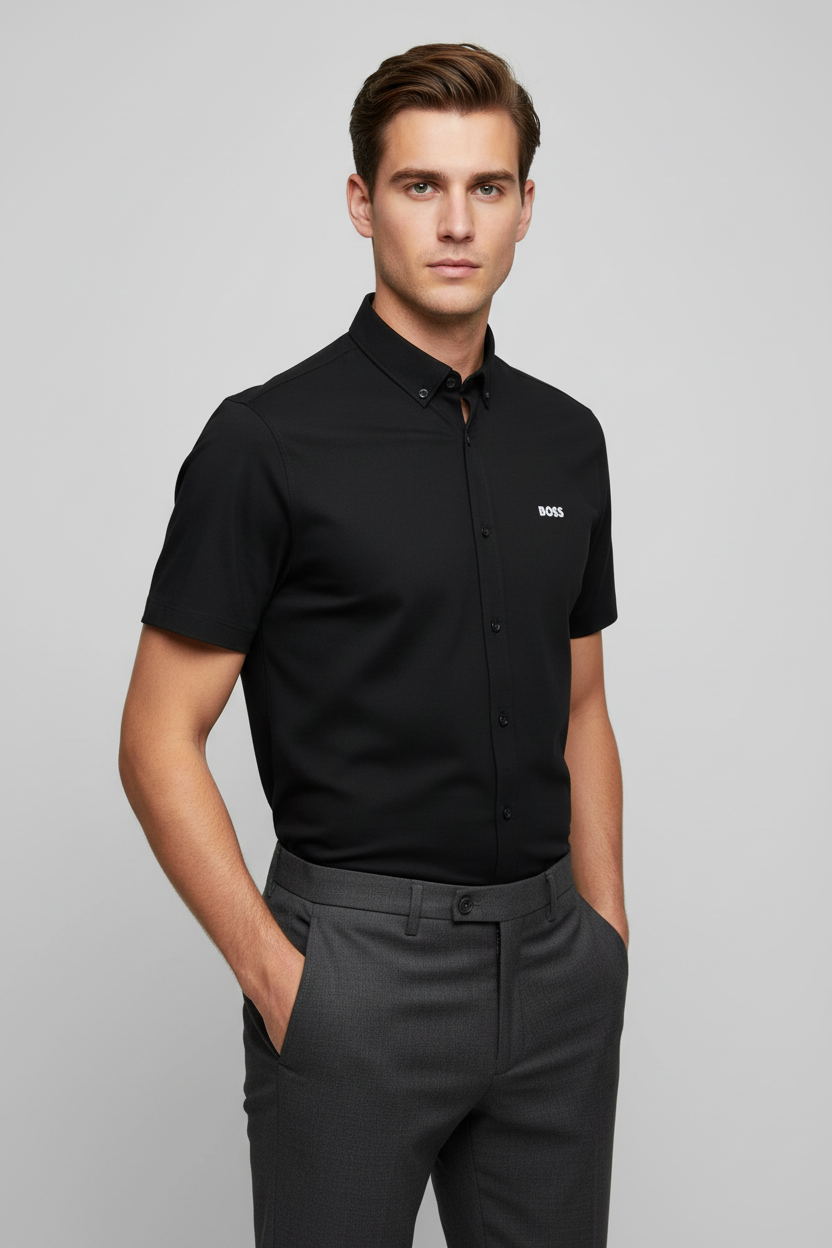 Модел с BOSS риза - три четвърти поза