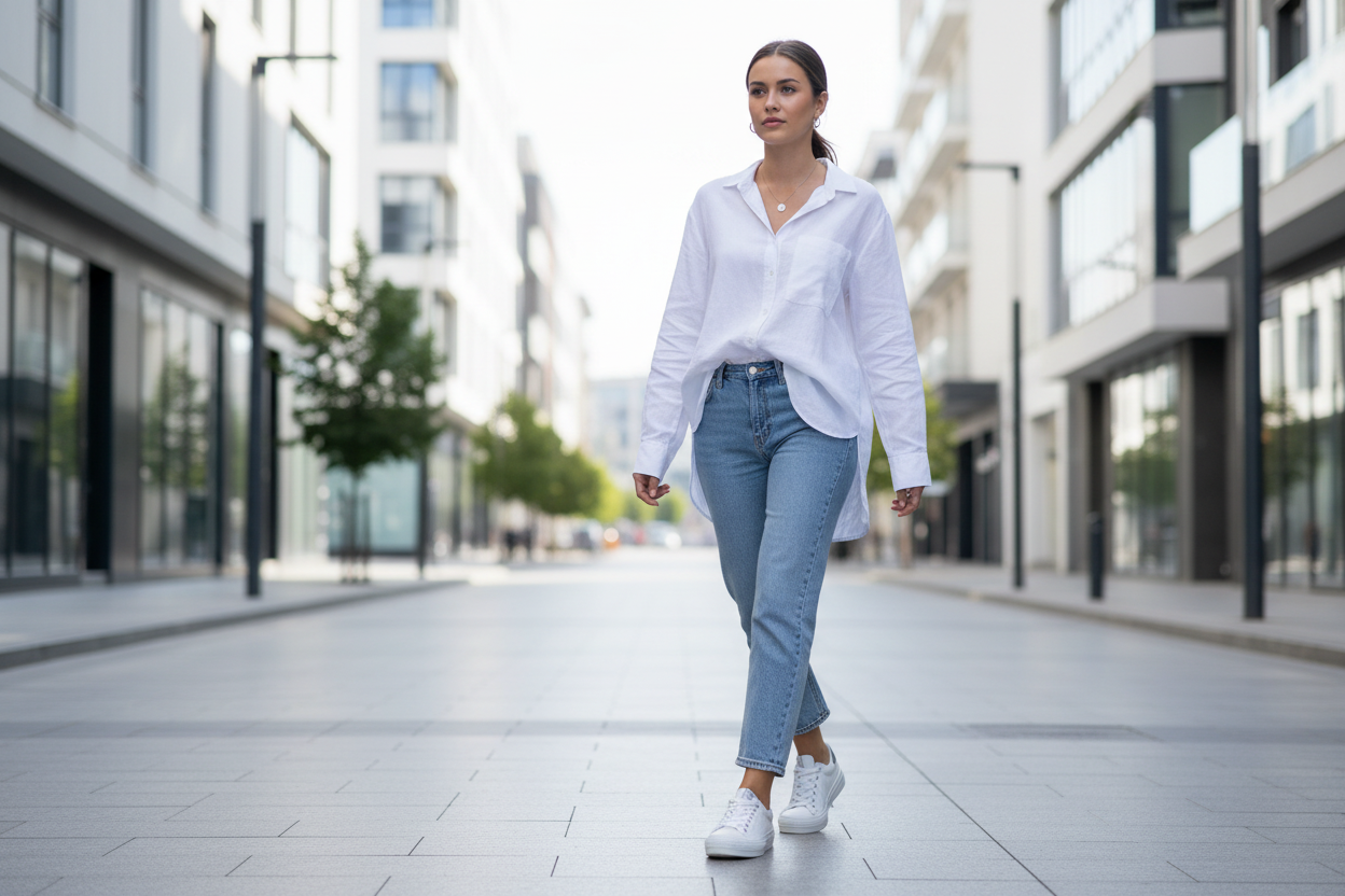 Модел с MTNG маратонки - улична снимка